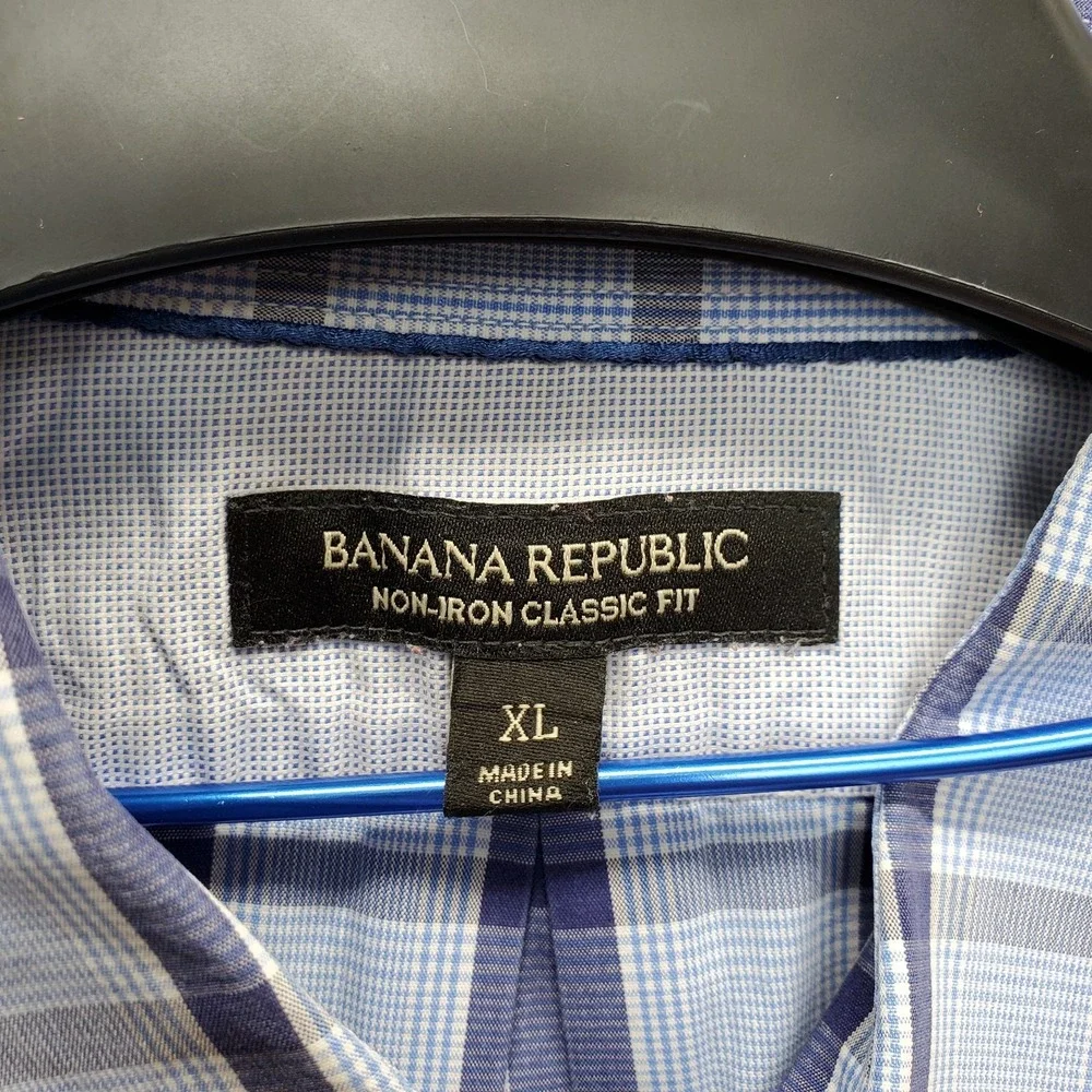 Banana Republic Shirt Men XL Multi Plaid Non-Iron Classic Fit Collared Button-Up